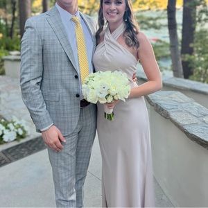 BHLDN Ruby satin bridesmaid dress in champagne